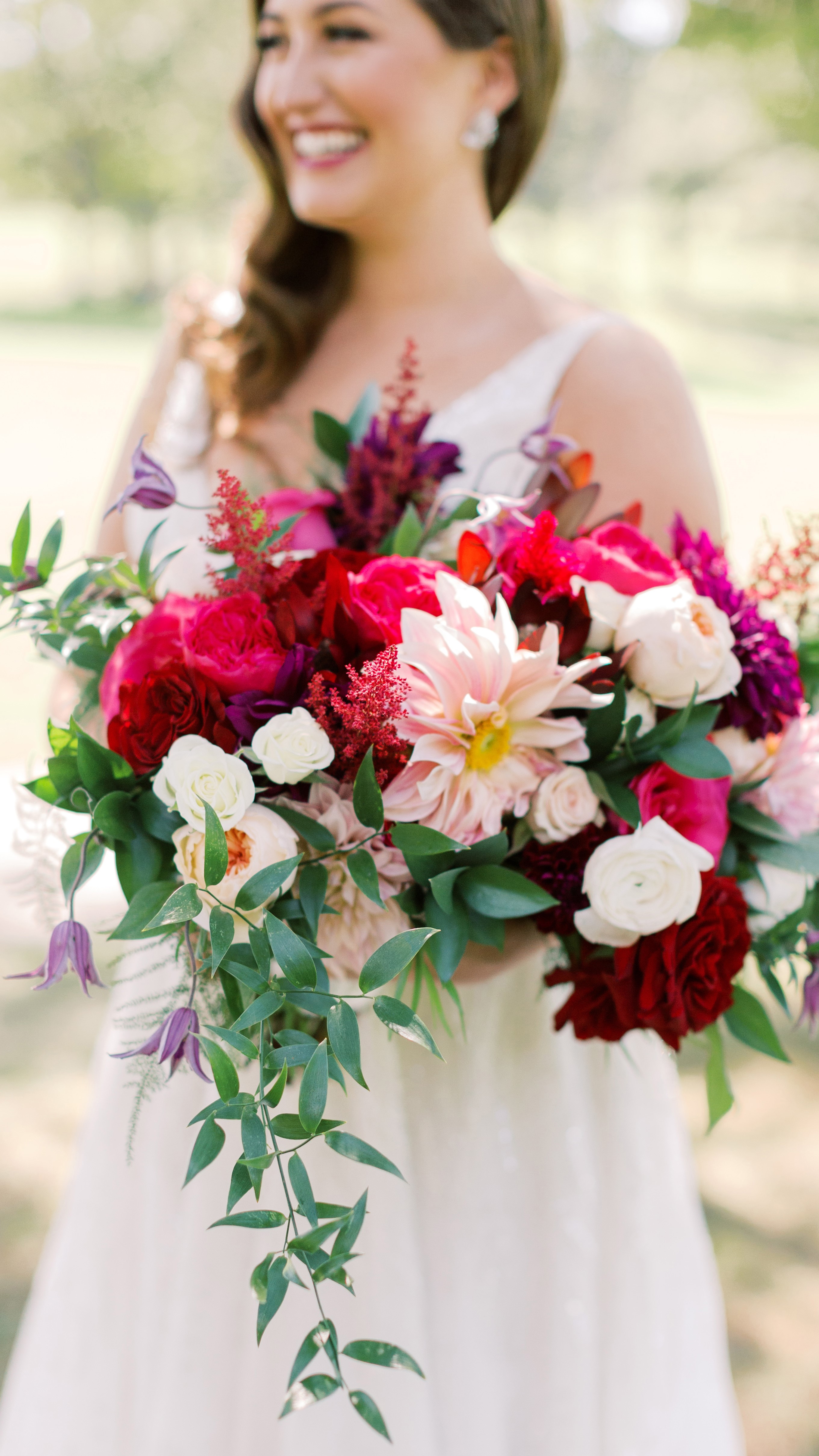 Bridal bouquet with dahlias and garden roses